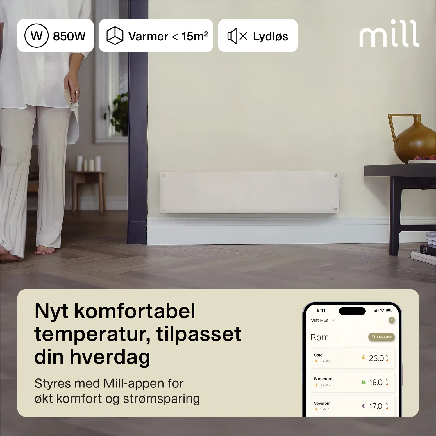 Mill Glass Radiateur Panneau 850W Bas Gen 4 WiFi
