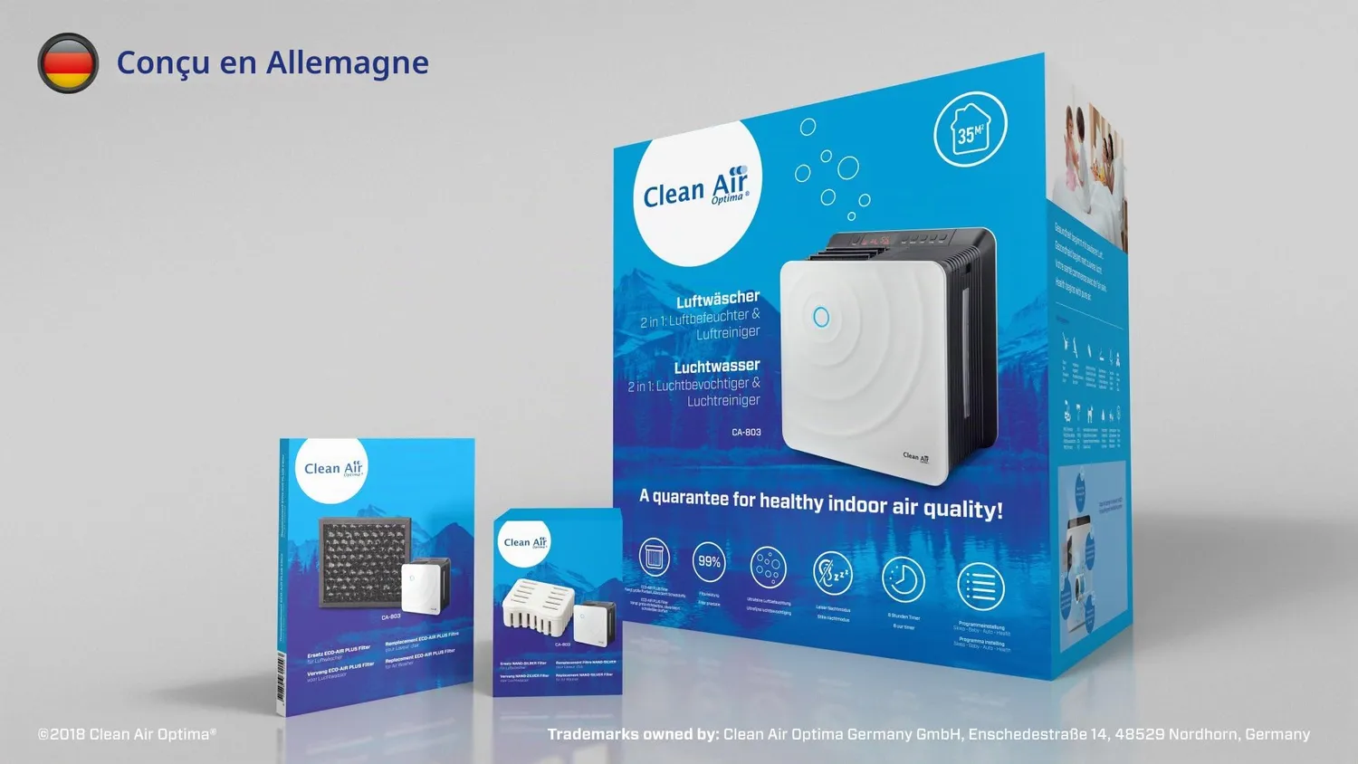 Clean Air Optima humidificateur 400 ml/h blanc 45 m² ultrasons
