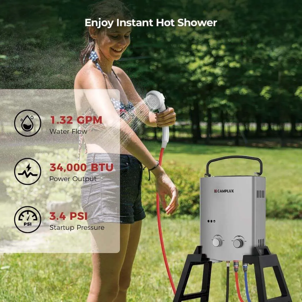 Camplux AY132 Chauffe-eau portable gaz 5L gris avec pompe