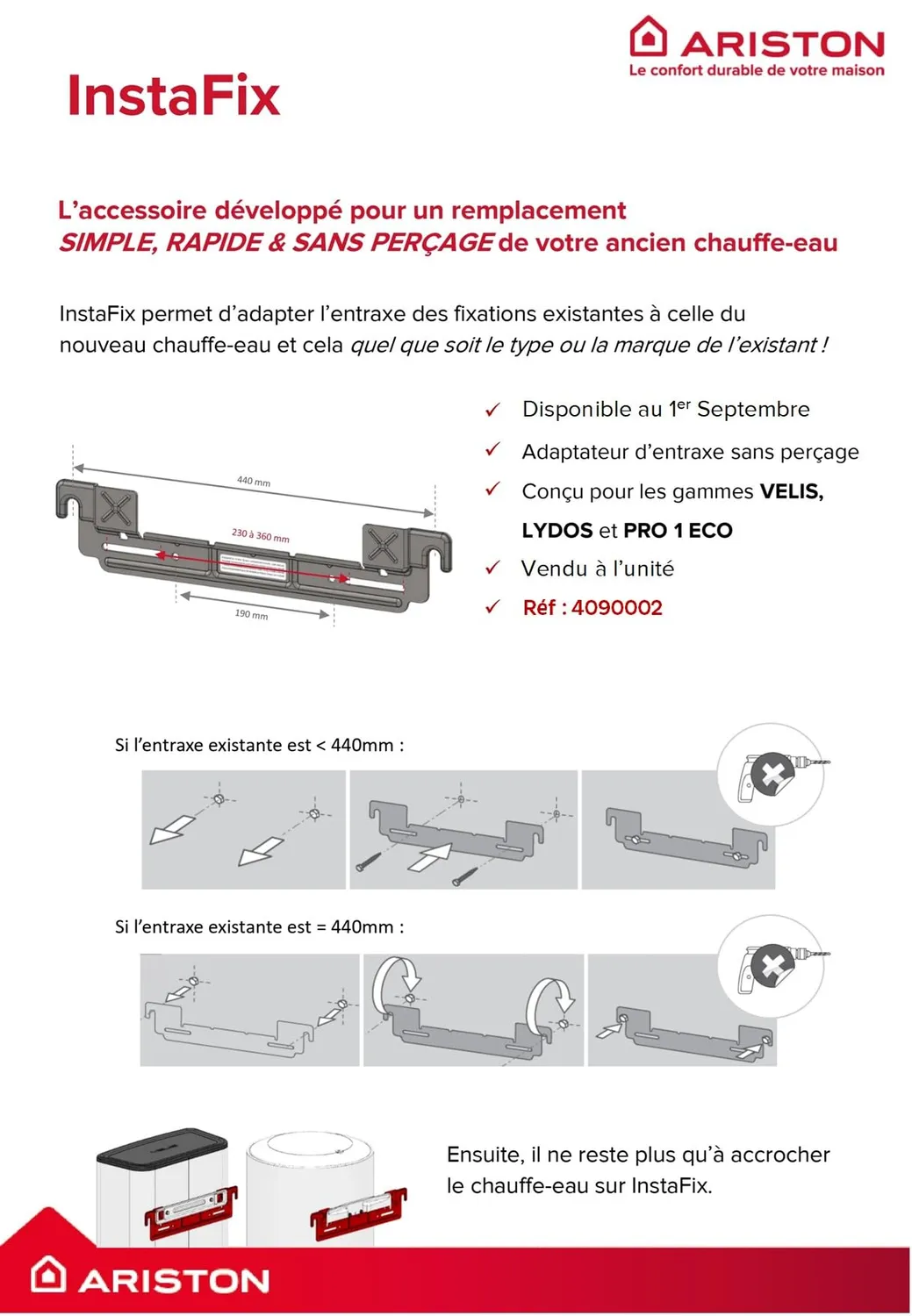 Ariston Hotpoint Instafix support mural sans perçage 50-100 L