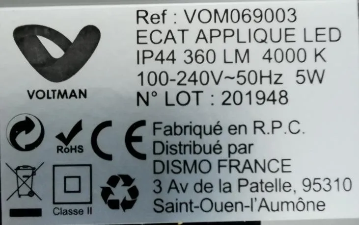 Voltman 30 cm applique salle de bain LED chrome 4000K IP44