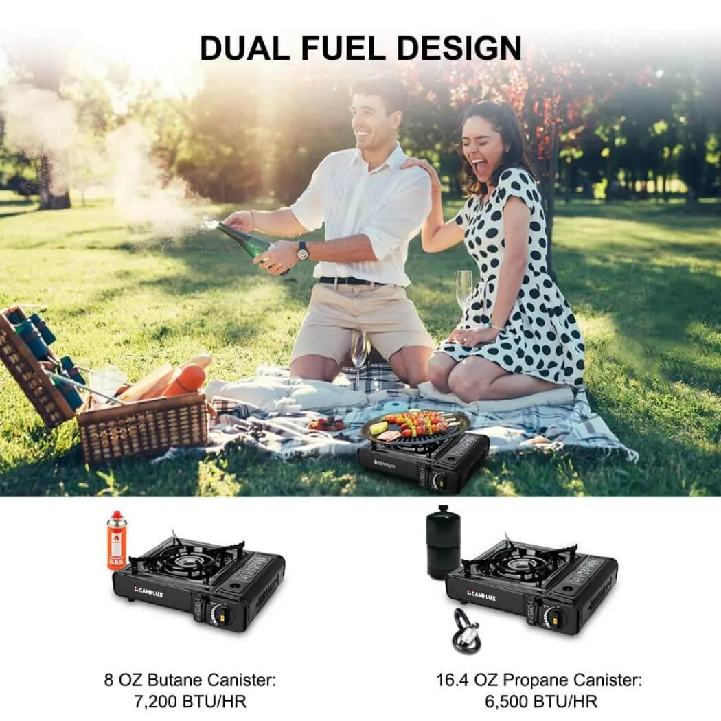 Camplux réchaud camping gaz bi-carburant avec étui