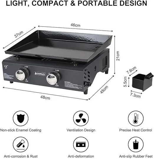Camplux GP102B plancha gaz portable 2 brûleurs 4kW