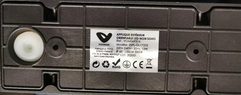 Voltman applique murale extérieure filaire 1250lm 3000K
