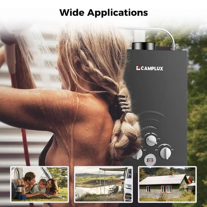 Camplux BW158B chauffe-eau gaz portable 6 L noir instantané