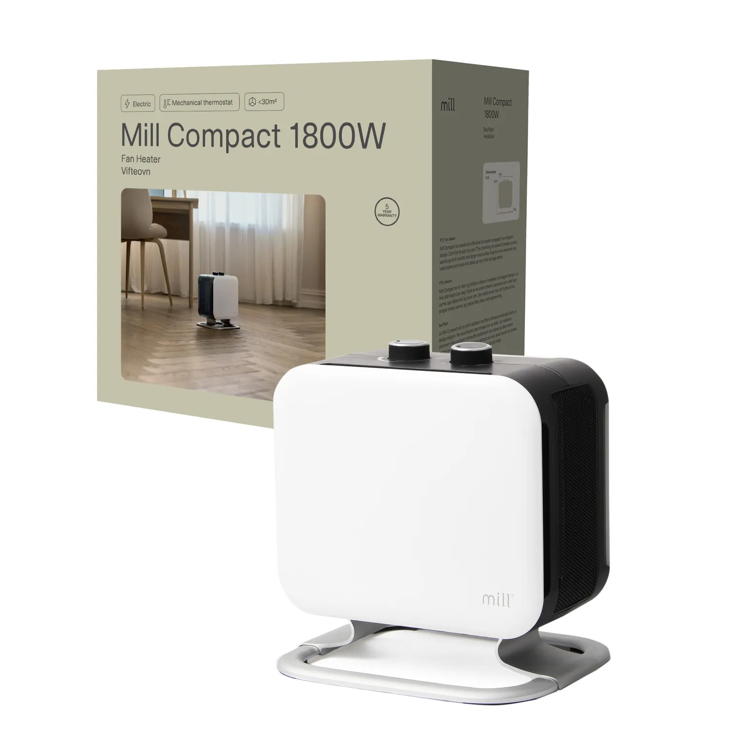 Mill Compact PTC 1800W radiateur soufflant pied alu