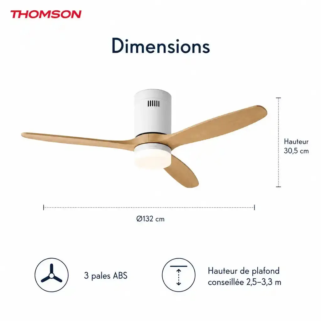 Bestherm Thomson ventilateur plafond LED 132cm blanc 38W