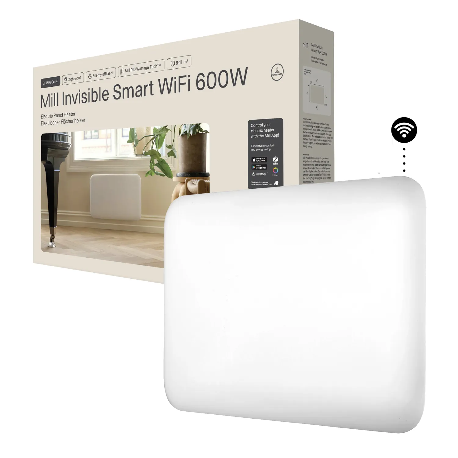Mill Invisible Gen 4 radiateur WiFi 600W façade acier