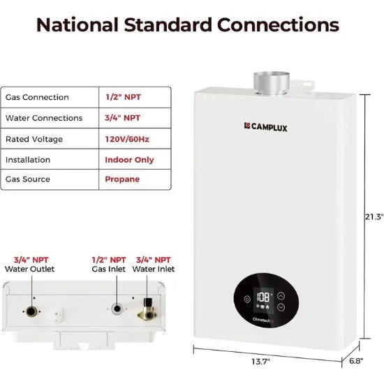 Camplux Climatech 3 chauffe-eau gaz intérieur 3,6 GPM propane