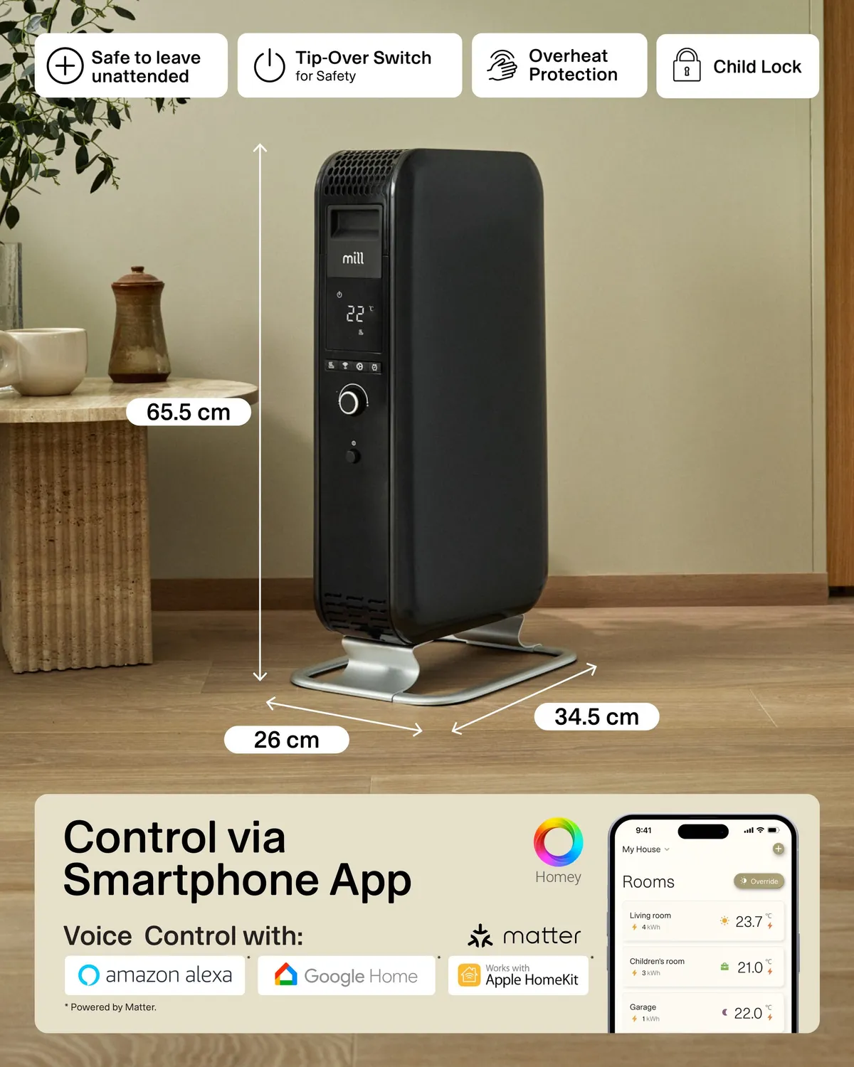Mill Gentle Air radiateur bain d'huile noir WiFi 1500W