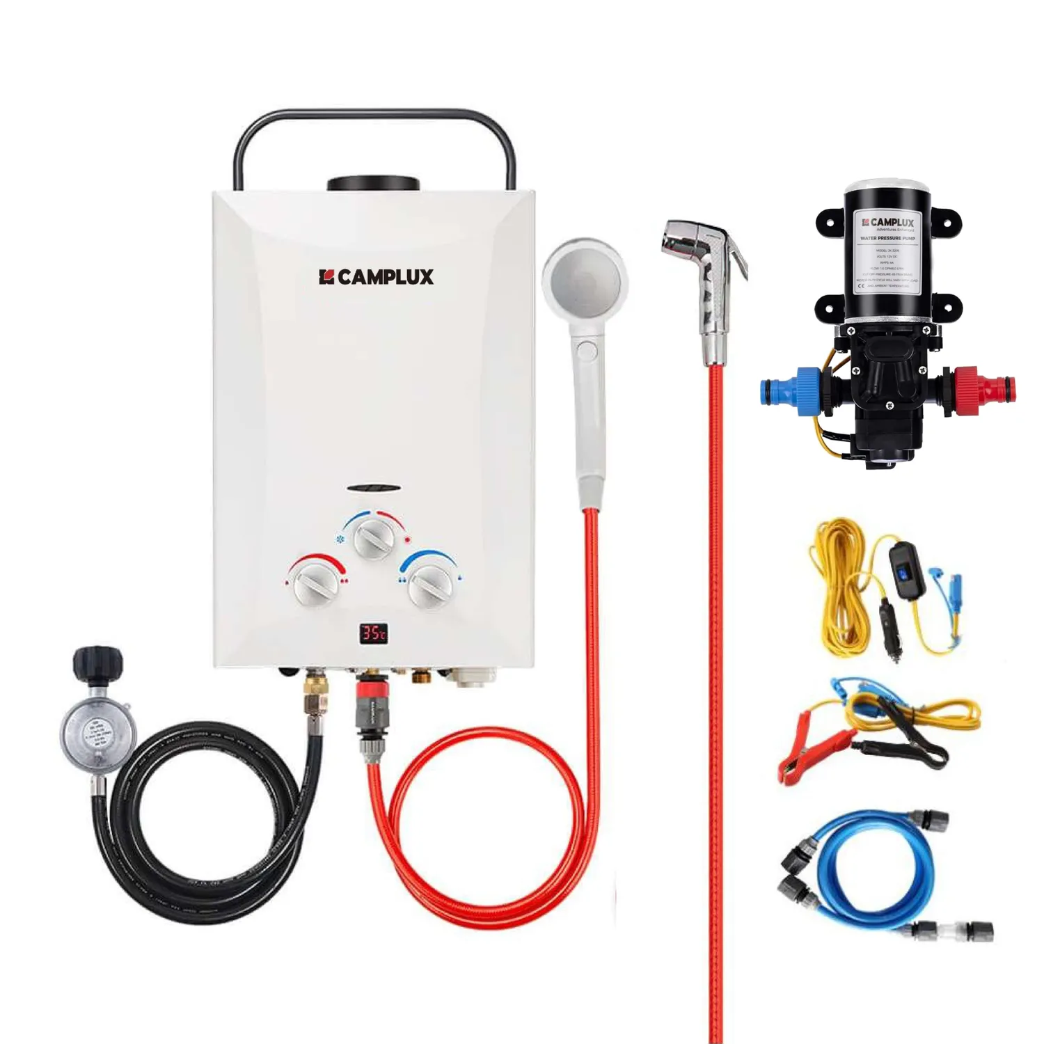 Camplux 8L chauffe-eau gaz extérieur pack pompe 6L