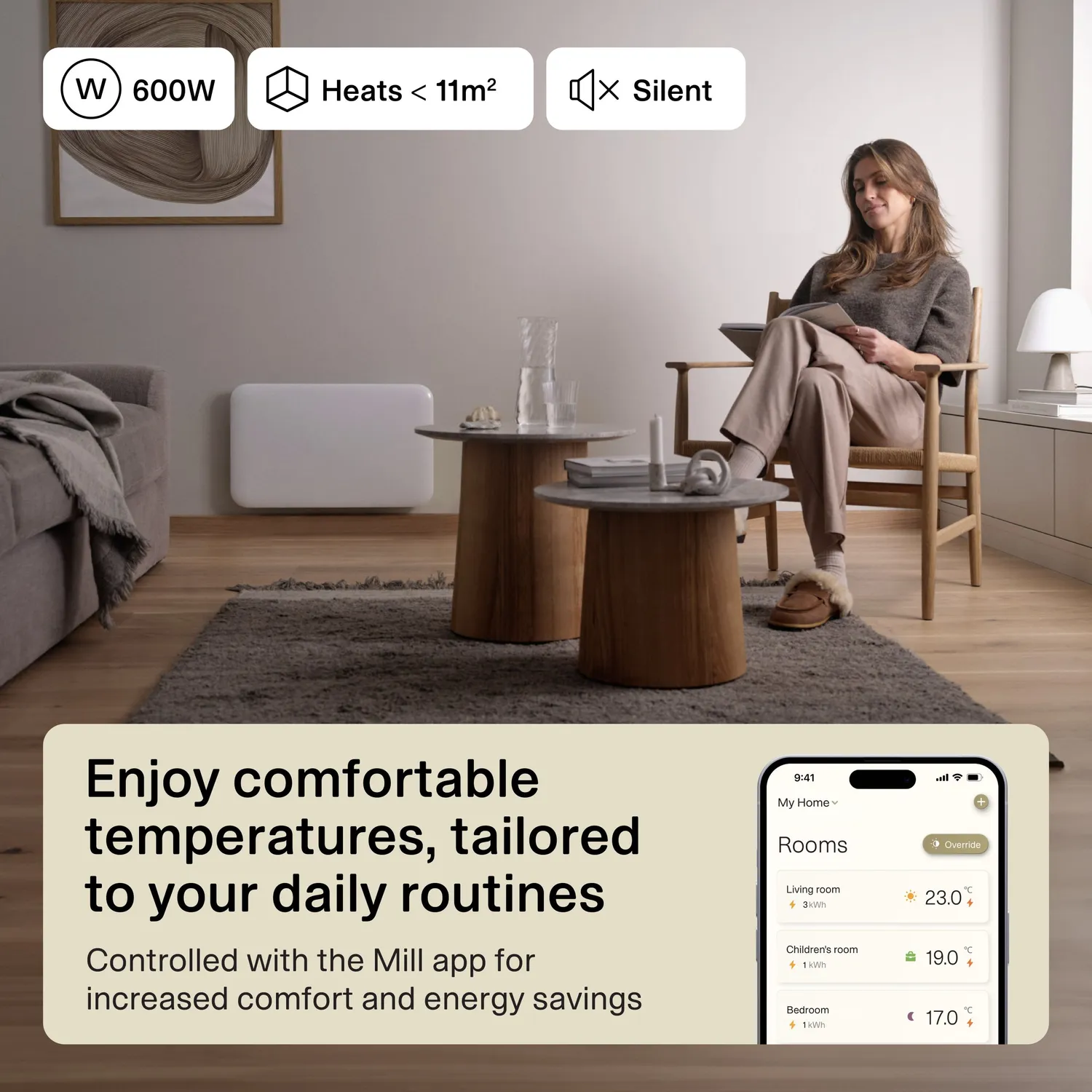 Mill Invisible Gen 4 radiateur WiFi 600W façade acier