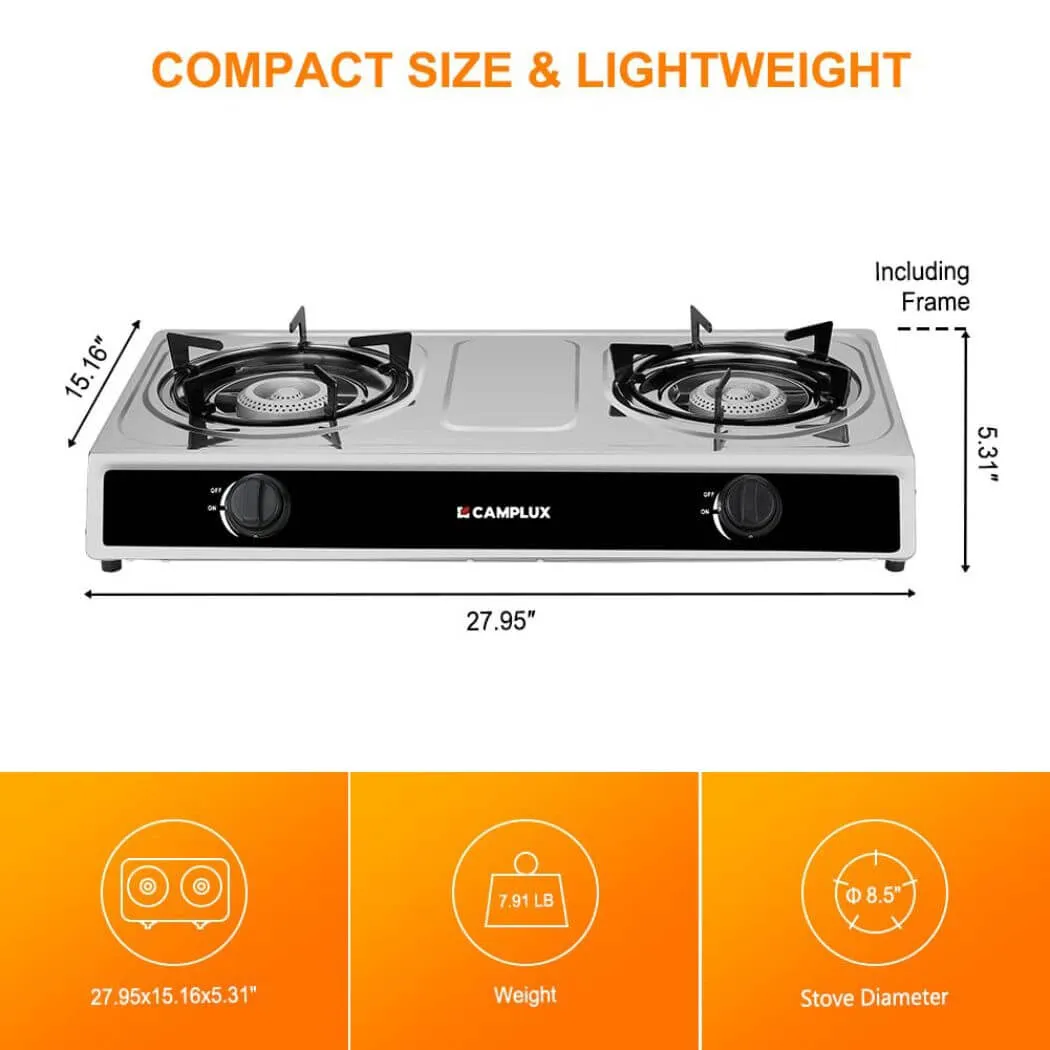 Camplux 2 feux réchaud camping inox 19600 BTU