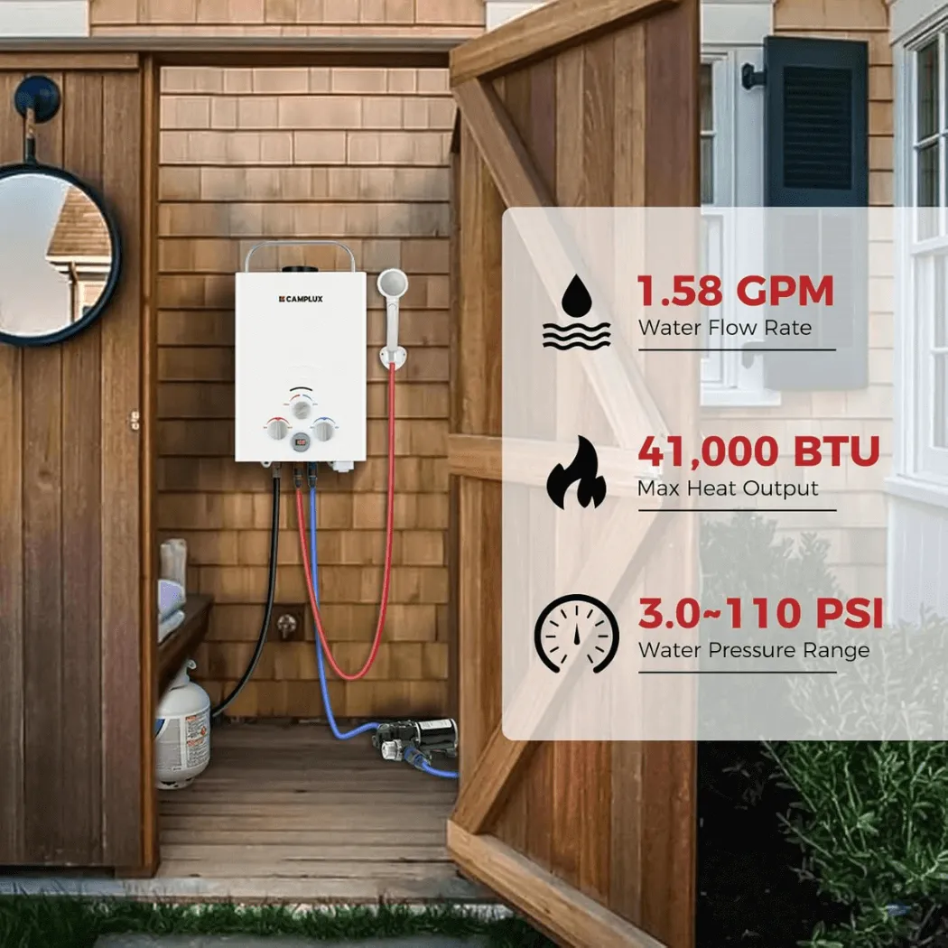 Camplux BW158P60 chauffe-eau portable 6L propane avec pompe