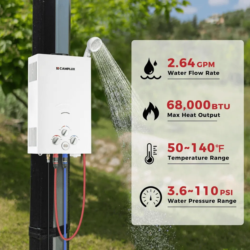 Camplux chauffe-eau propane portable 2,64 GPM + pompe