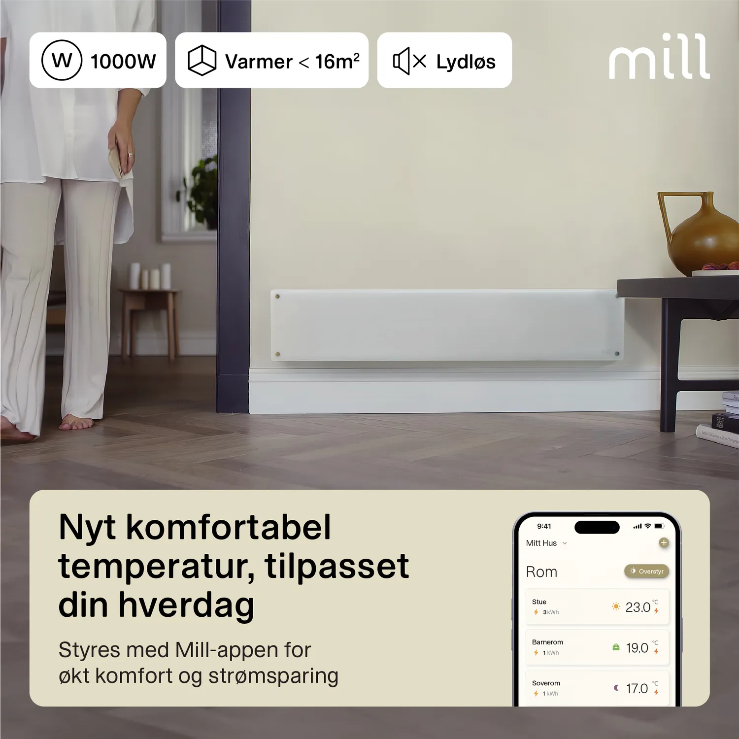 Mill Glass Gen 4 convecteur WiFi bas 1000W verre