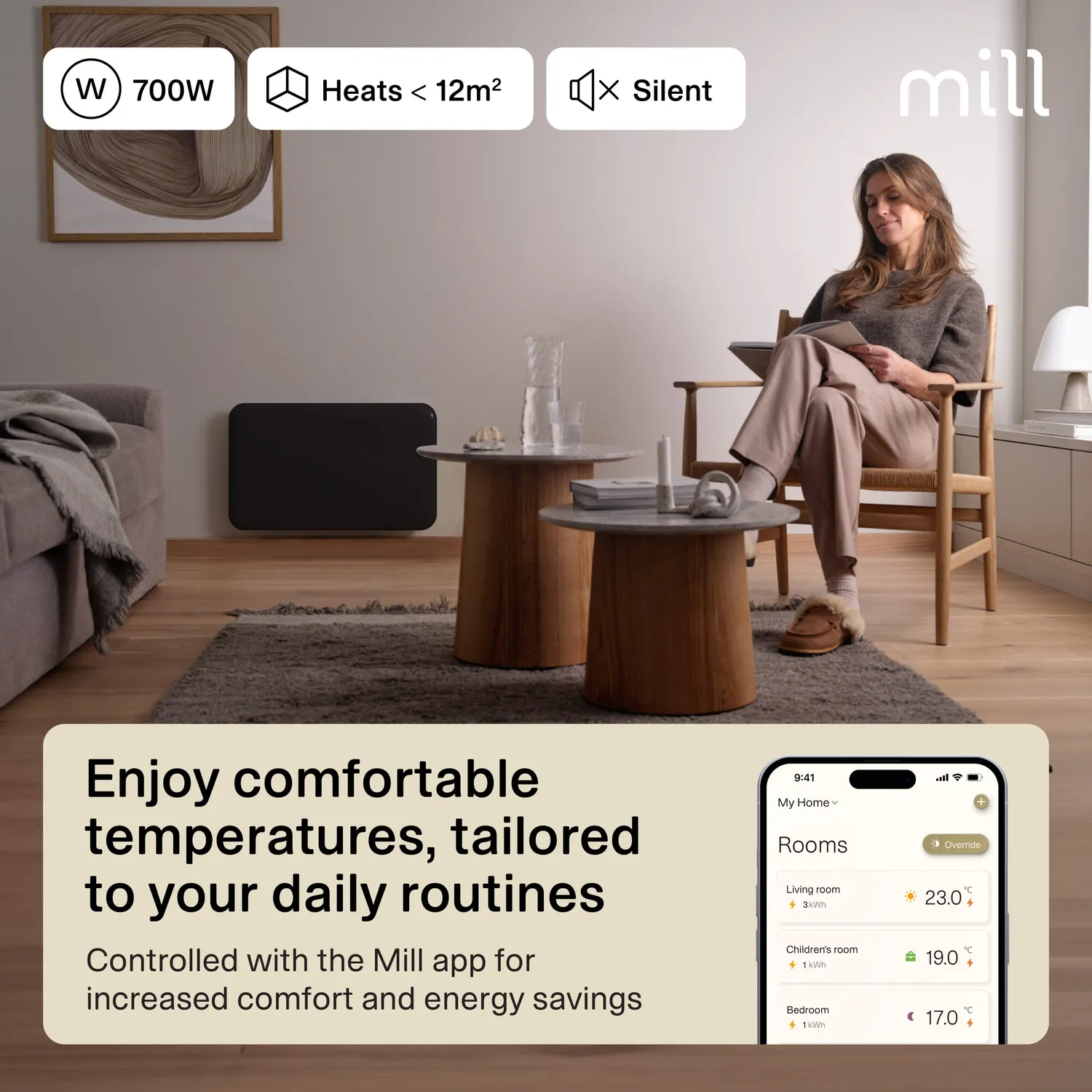 Mill Invisible Smart WiFi Gen 4 radiateur panneau 700W noir