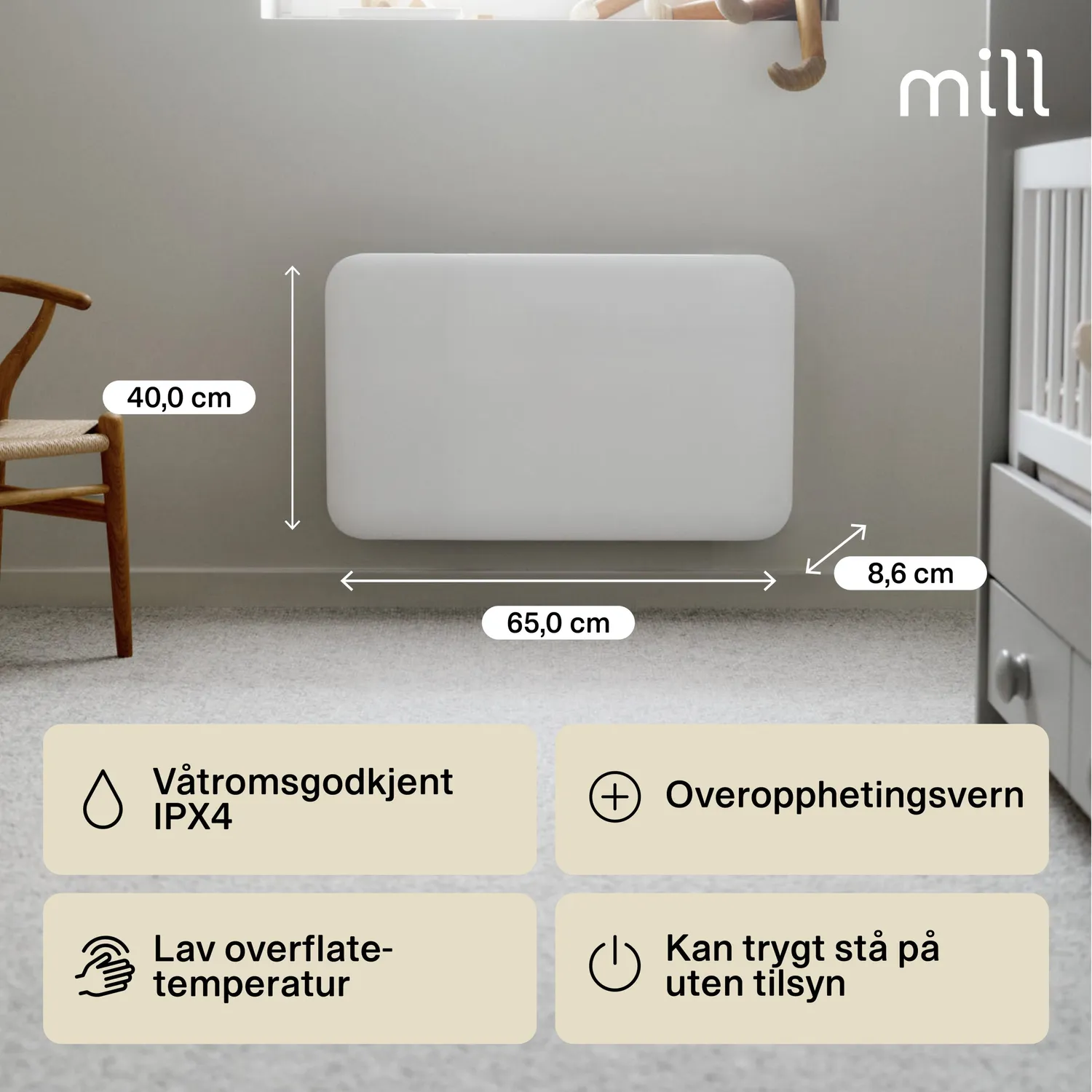 Mill Invisible 700W radiateur panneau mural silencieux