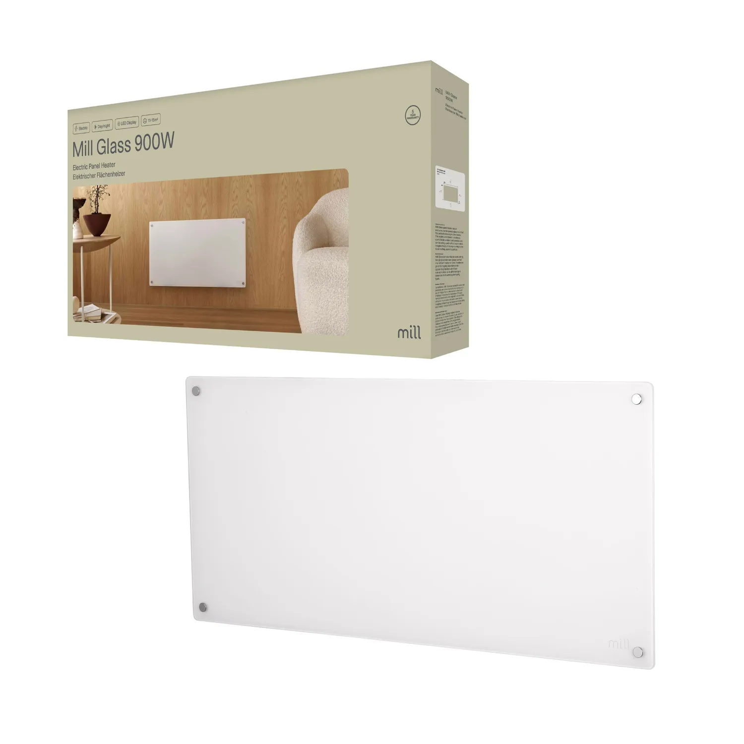 Mill Glass convecteur panneau verre 900W mural