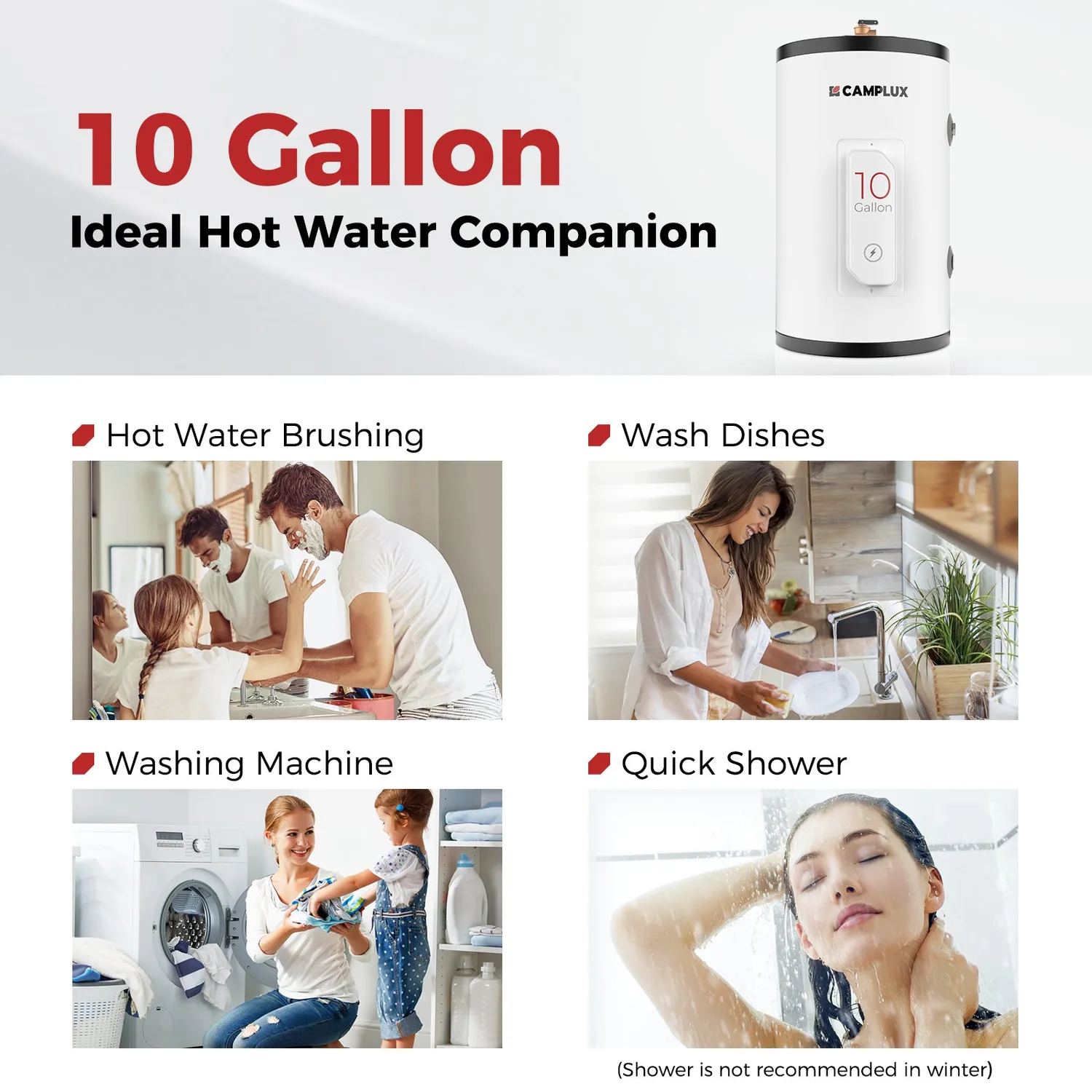 Camplux Chauffe-Eau Électrique 10 Gallons 1500W 38L Réservoir