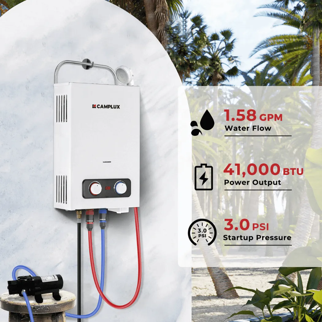 Camplux Pro 6L chauffe-eau gaz sans réservoir 6L avec pompe