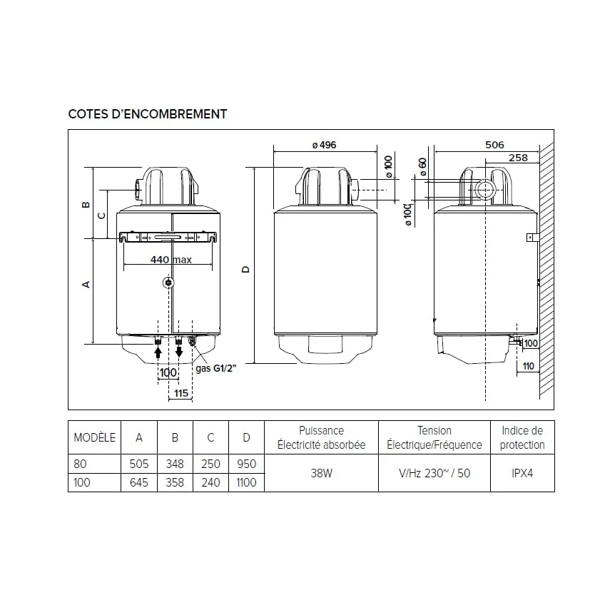 Ariston S/SGA FF X 80 chauffe-eau gaz mural 75L ventouse