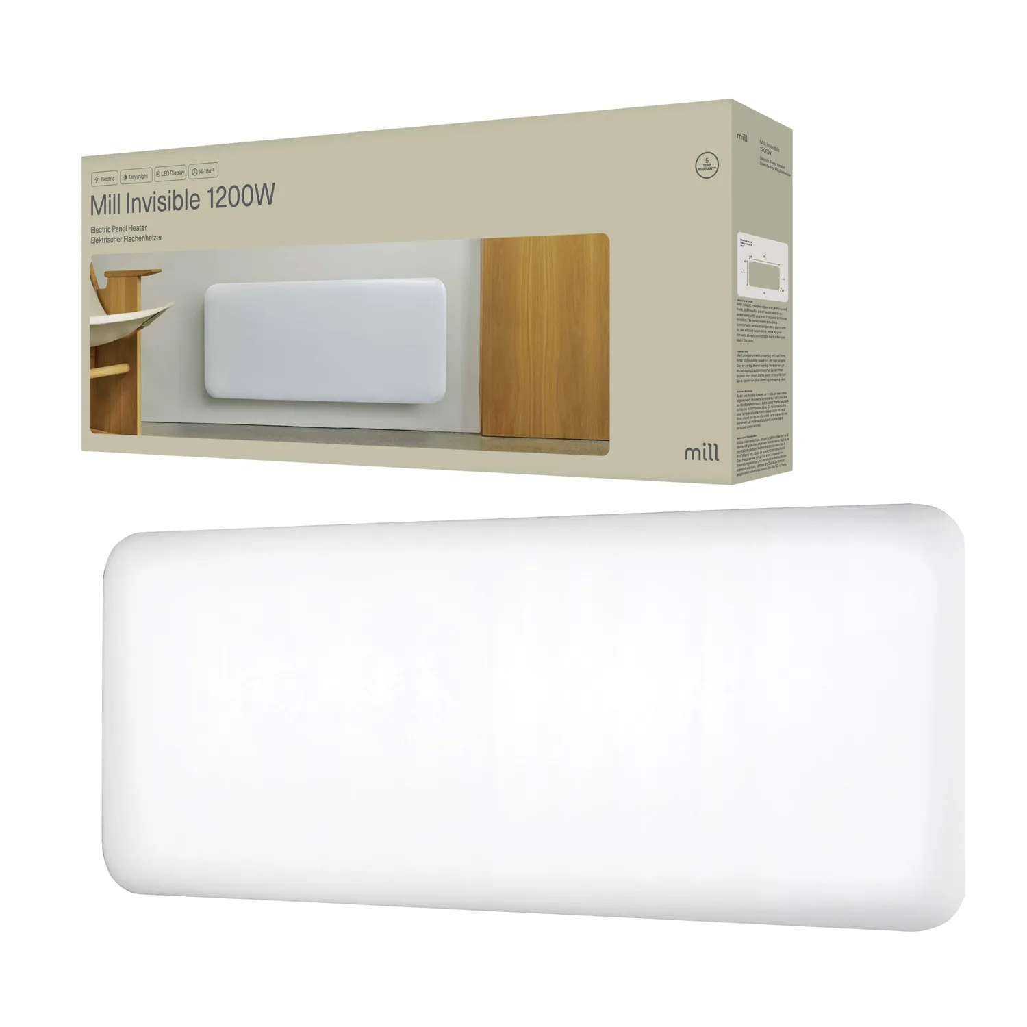 Mill Invisible radiateur panneau acier 1200W mural