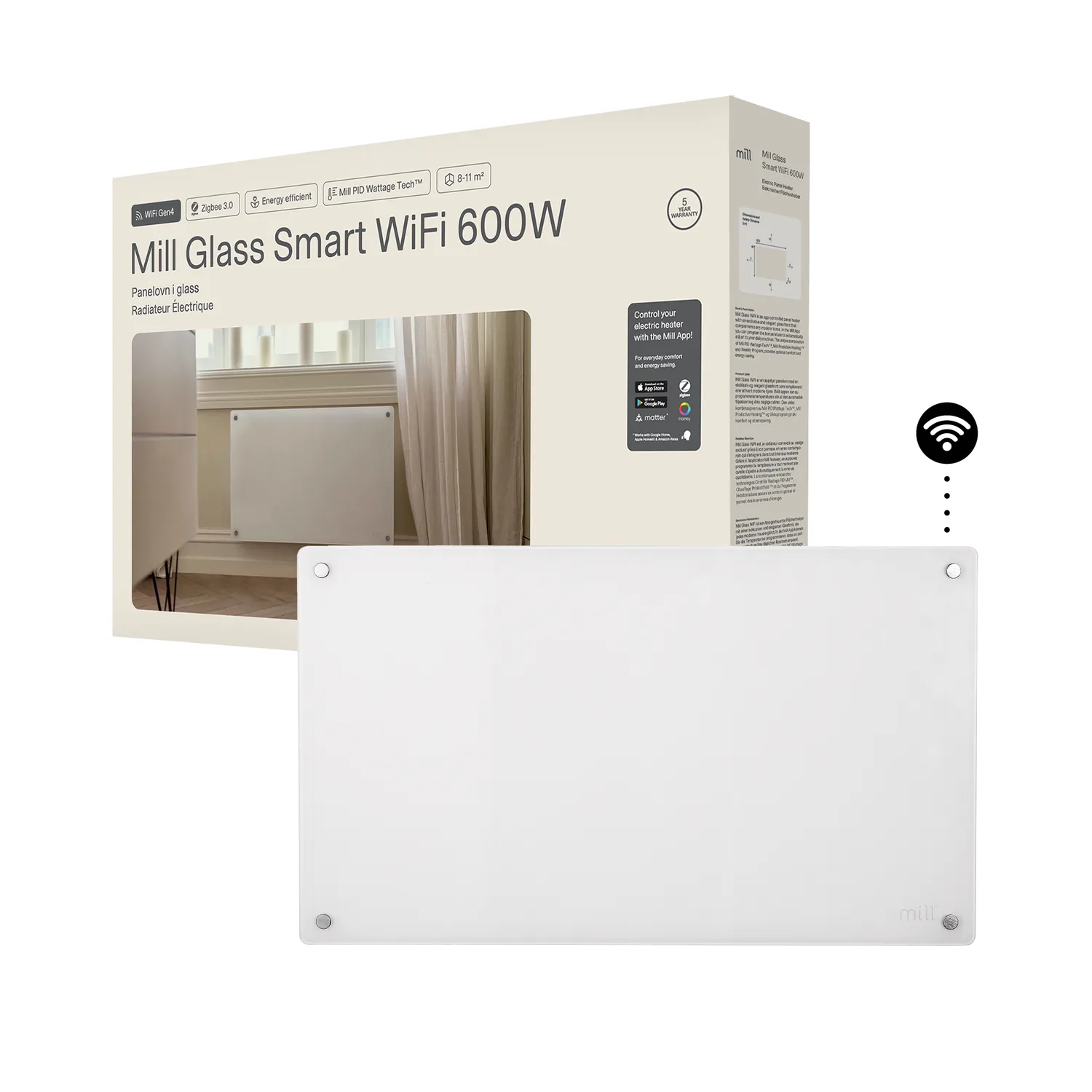 Mill Glass Smart WiFi Gen 4 radiateur panneau verre 600W