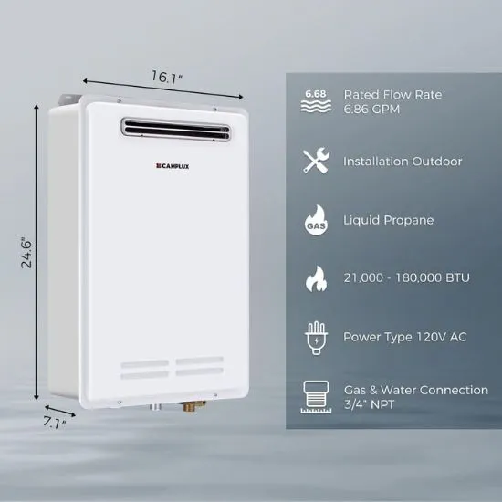 Camplux Pro 5,28 GPM chauffe-eau gaz maison 20 L propane blanc