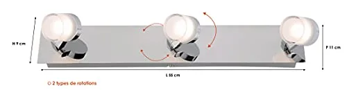 Voltman réglette salle de bain 3 spots chrome LED