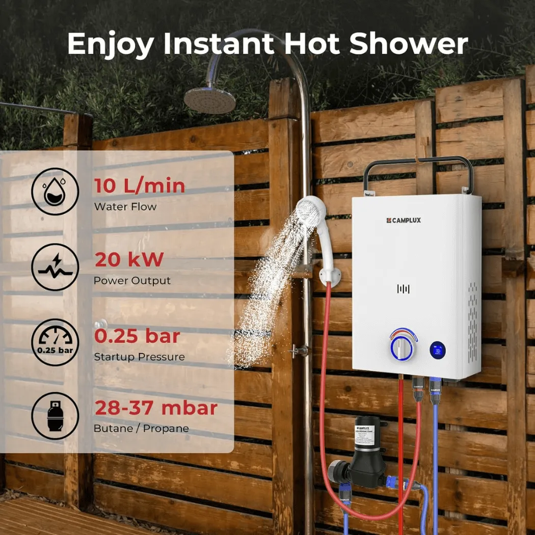Camplux F10 PRO chauffe-eau gaz portable 10L 37 mbar