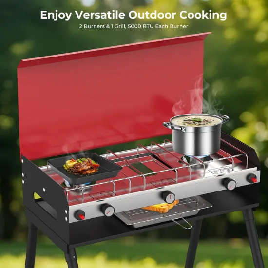 Camplux réchaud camping propane 2 brûleurs + grill 15000 BTU