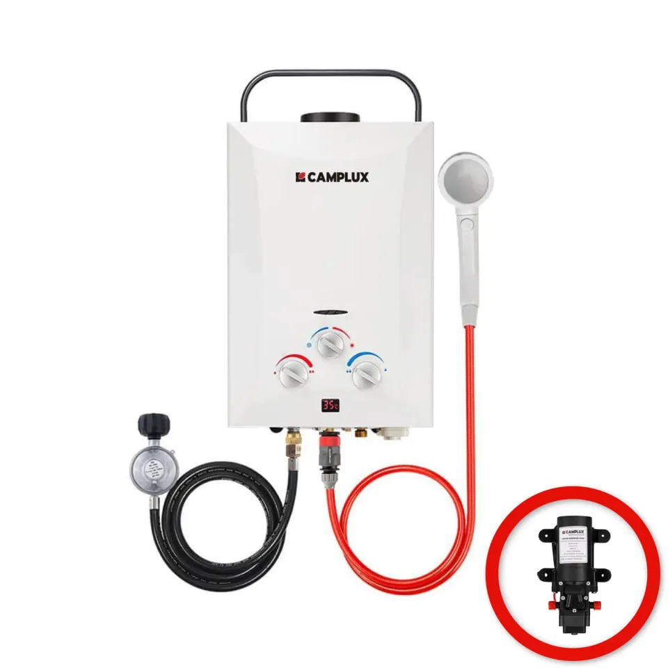 Camplux 8L chauffe-eau gaz portable avec pompe 4,3L poignée