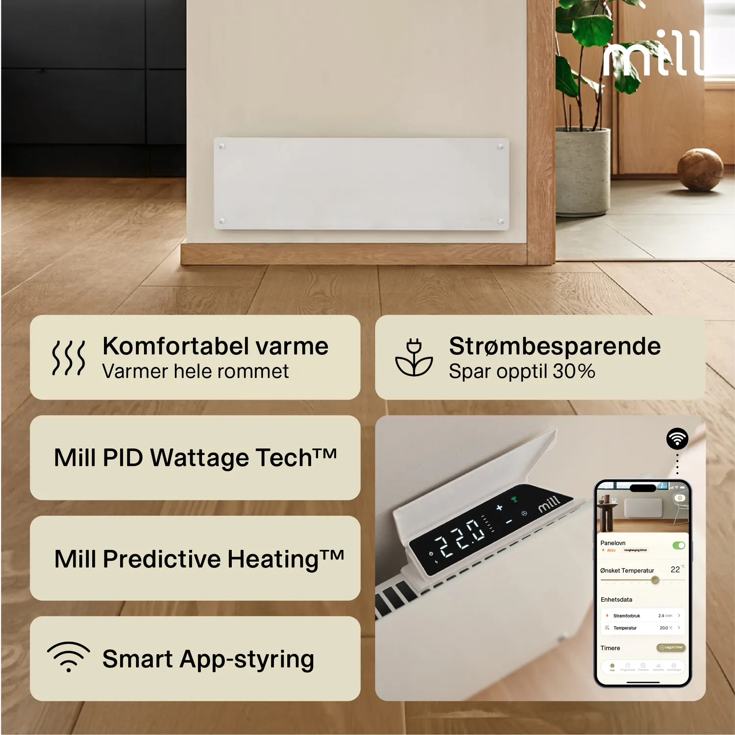 Mill Glass Smart WiFi Gen 4 radiateur panneau verre 500W bas