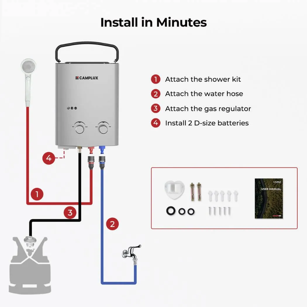 Camplux AY132 Chauffe-eau instantané 5L propane extérieur argent