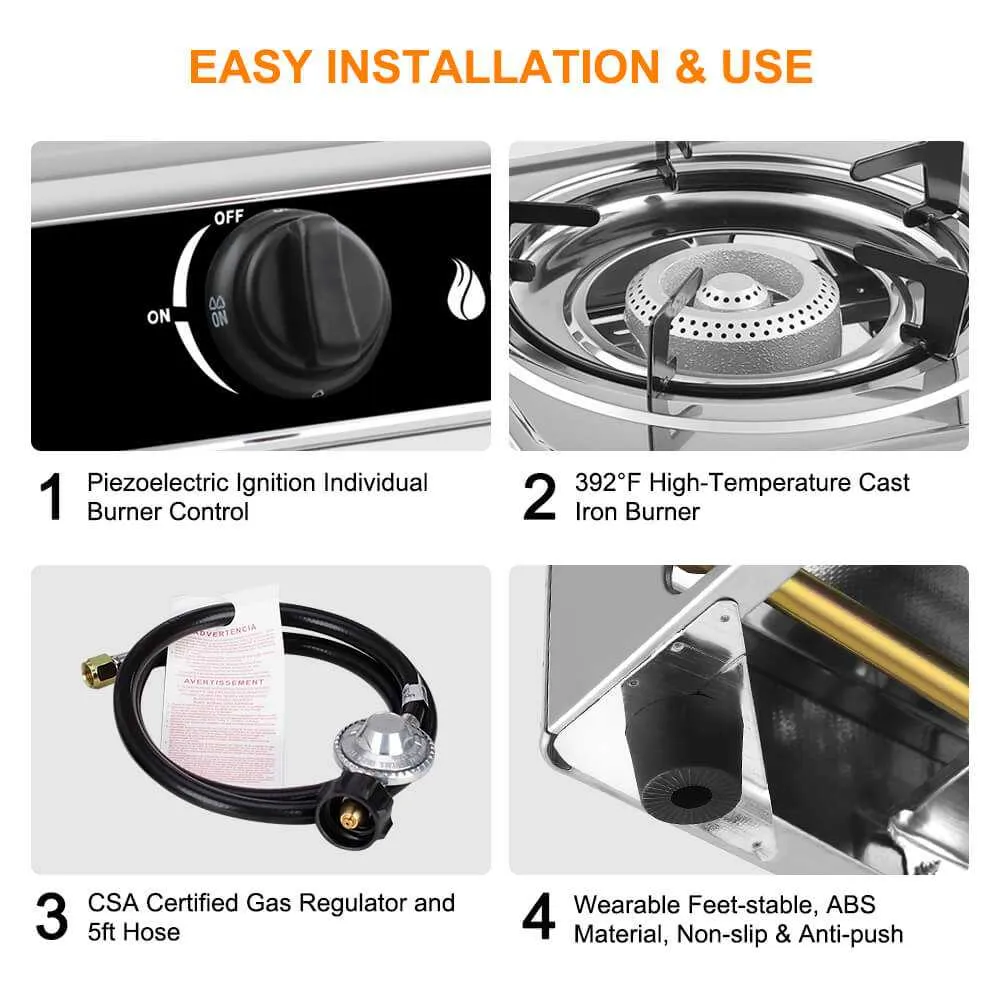 Camplux réchaud gaz portable 1 feu 9800 BTU inox