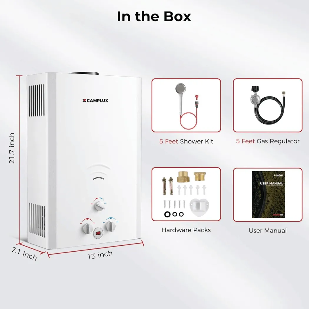 Camplux 2,64 GPM chauffe-eau propane portable blanc instantané