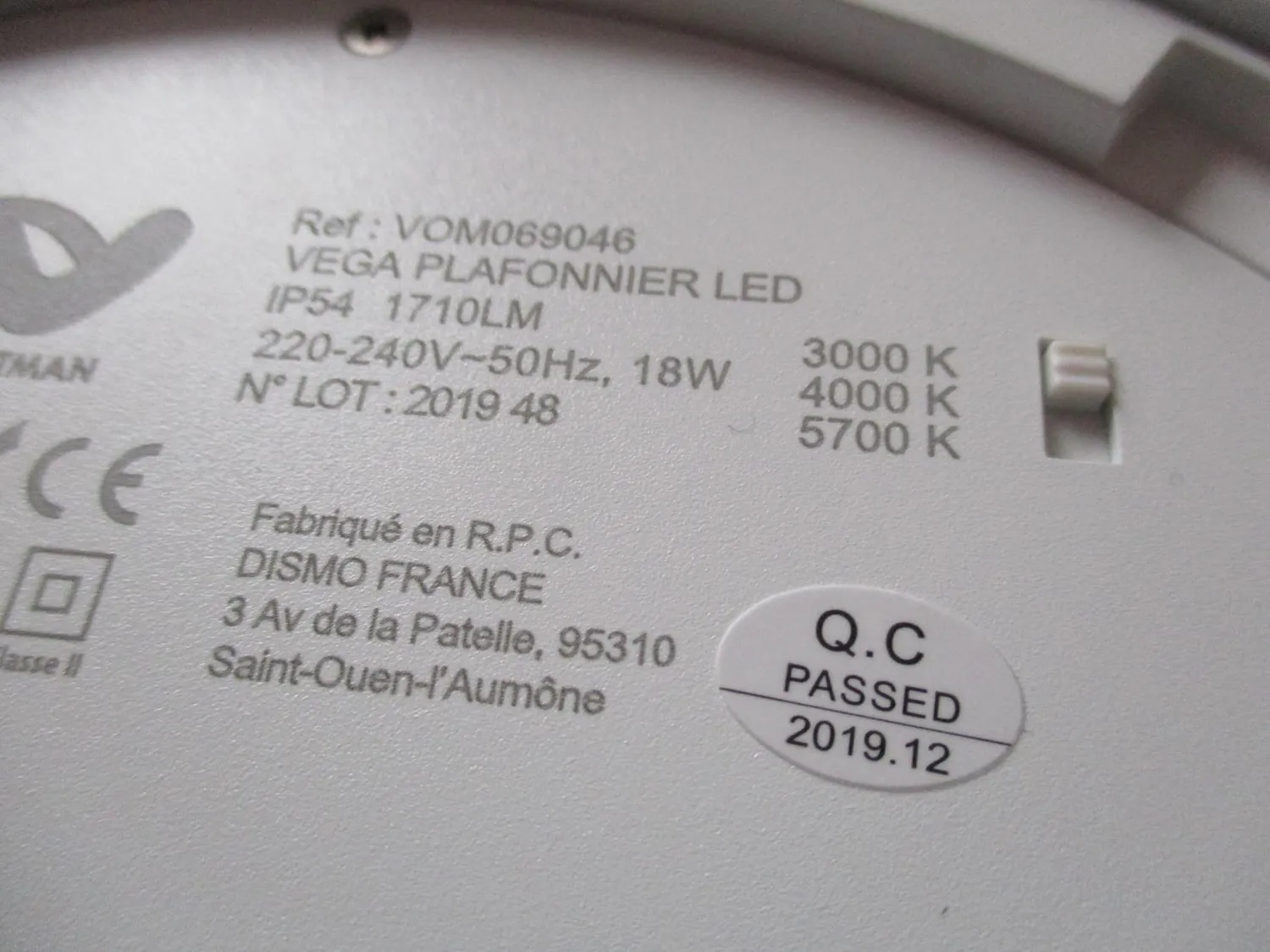 Voltman plafonnier salle de bain IP54 18W blanc 1710 lm