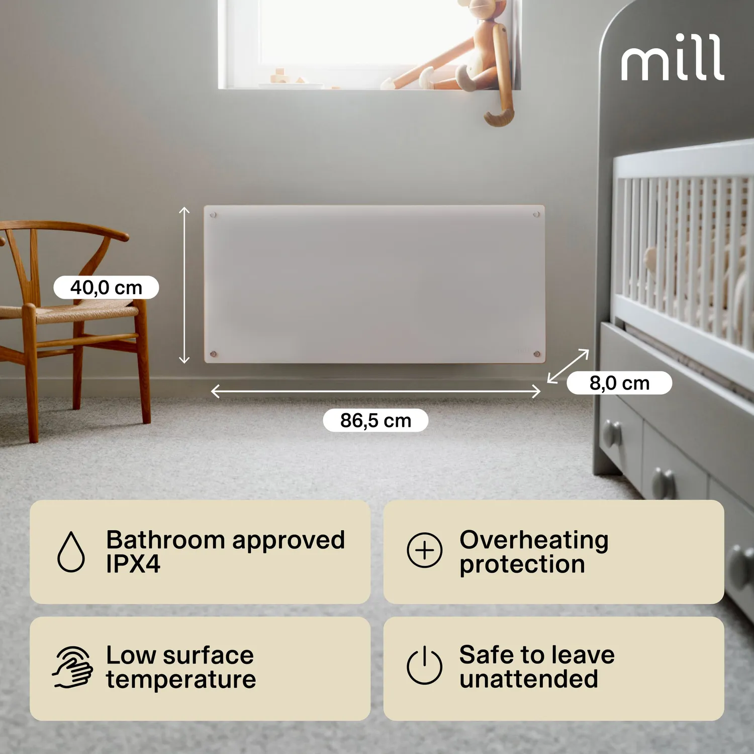 Mill Glass convecteur panneau verre 900W mural