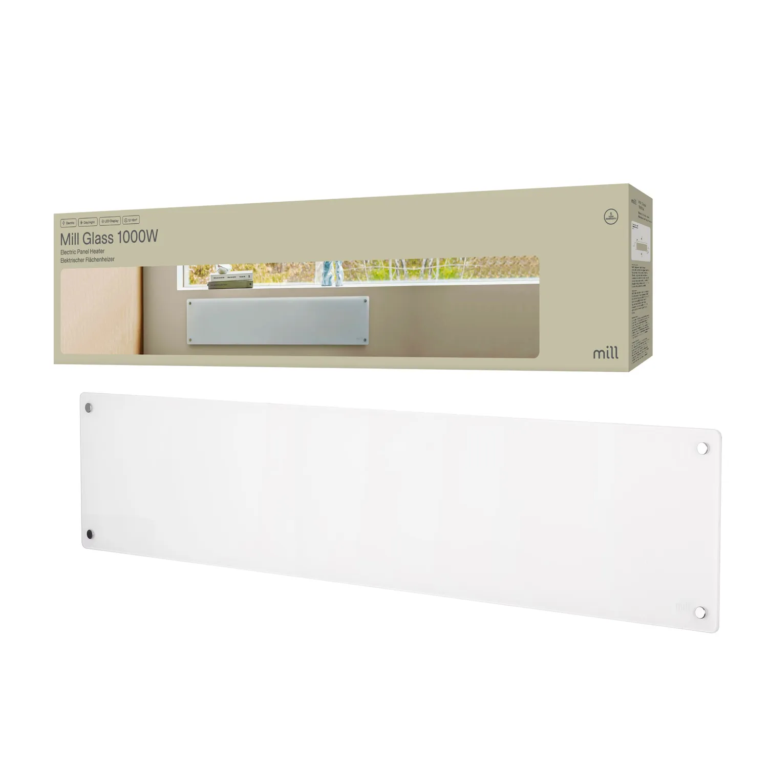 Mill Glass radiateur panneau verre 1000W bas