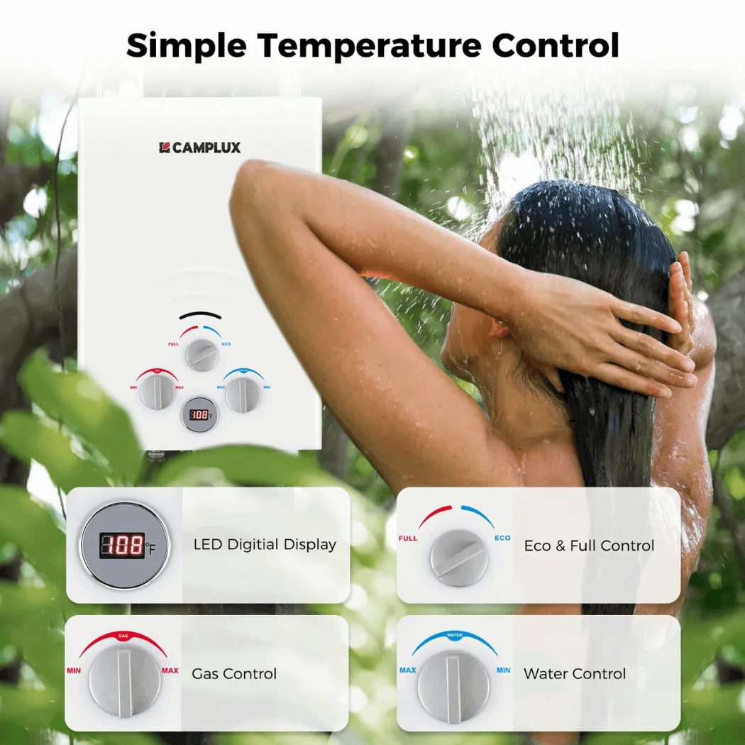 Camplux 1.58 GPM chauffe-eau portable propane blanc 6L