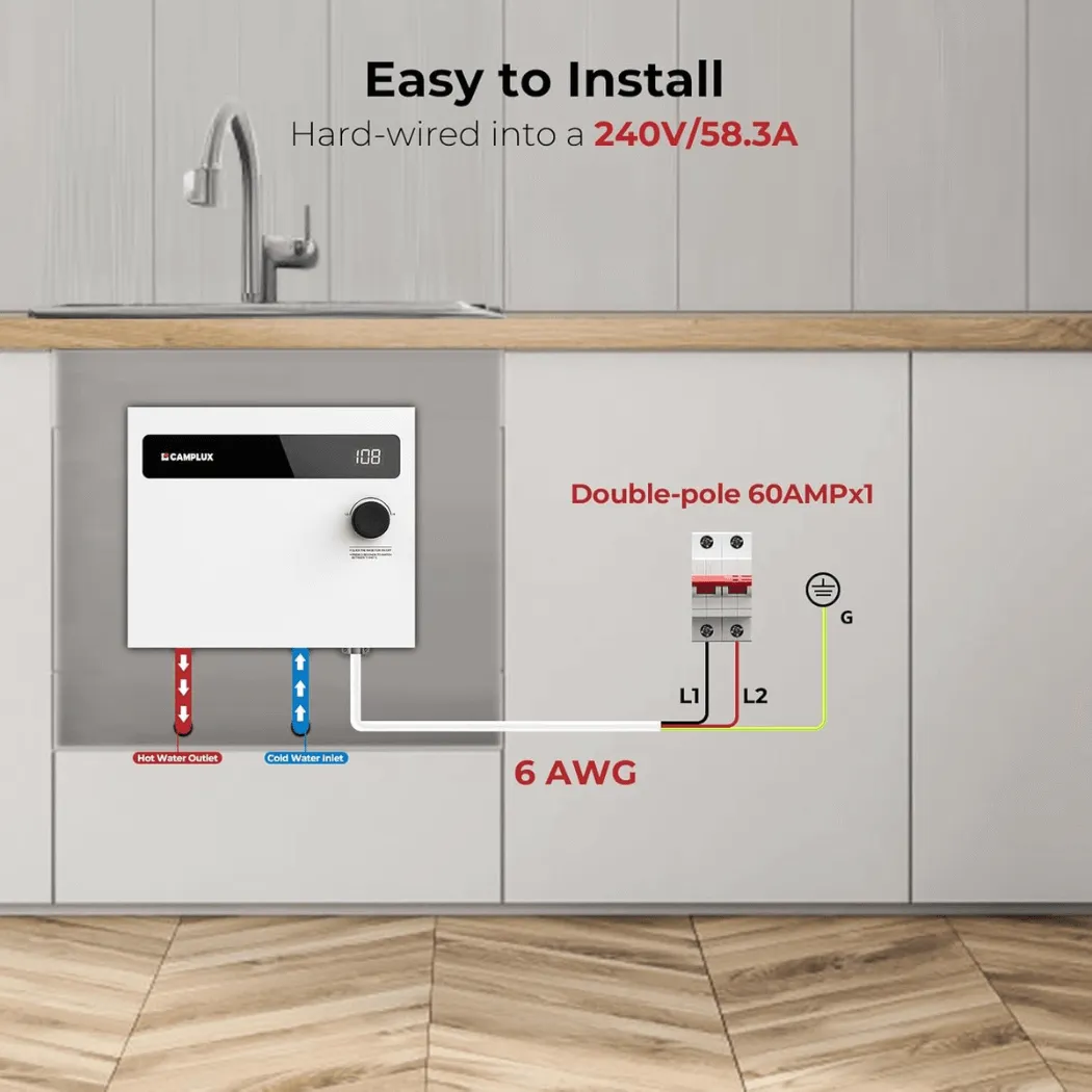 Camplux 14kW chauffe-eau électrique instantané maison 99,98%